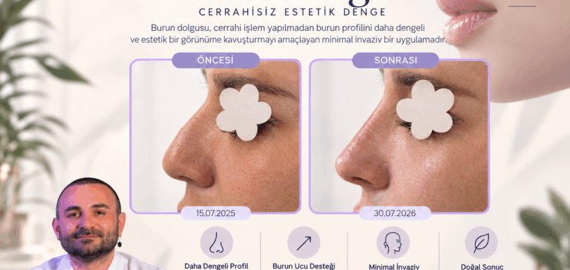 Dr. Ersin Ataman burun dolgusu öncesi ve sonrası doğal profil dengesi görseli